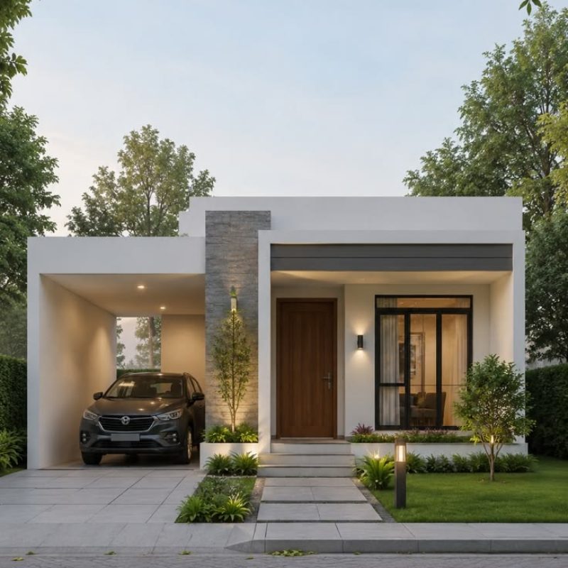 Simple Modern Single Floor House Design _ Minimal 2BHK Front Elevation